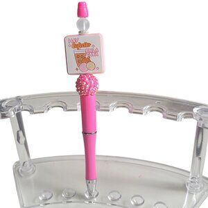 Pink Beaded Pen "Hay cafesito en la casa" with replacement ink